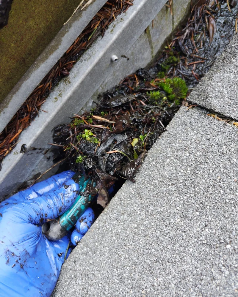 Residuos acumulados en una canaleta de aguas lluvias